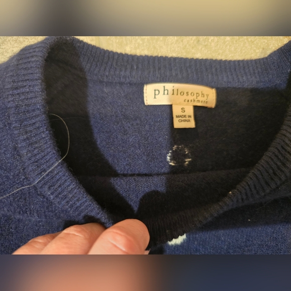 CASHMERE Philosophy Polka Dot Sweater Crew Neck Navy Blue White Small Medium - Picture 5 of 14